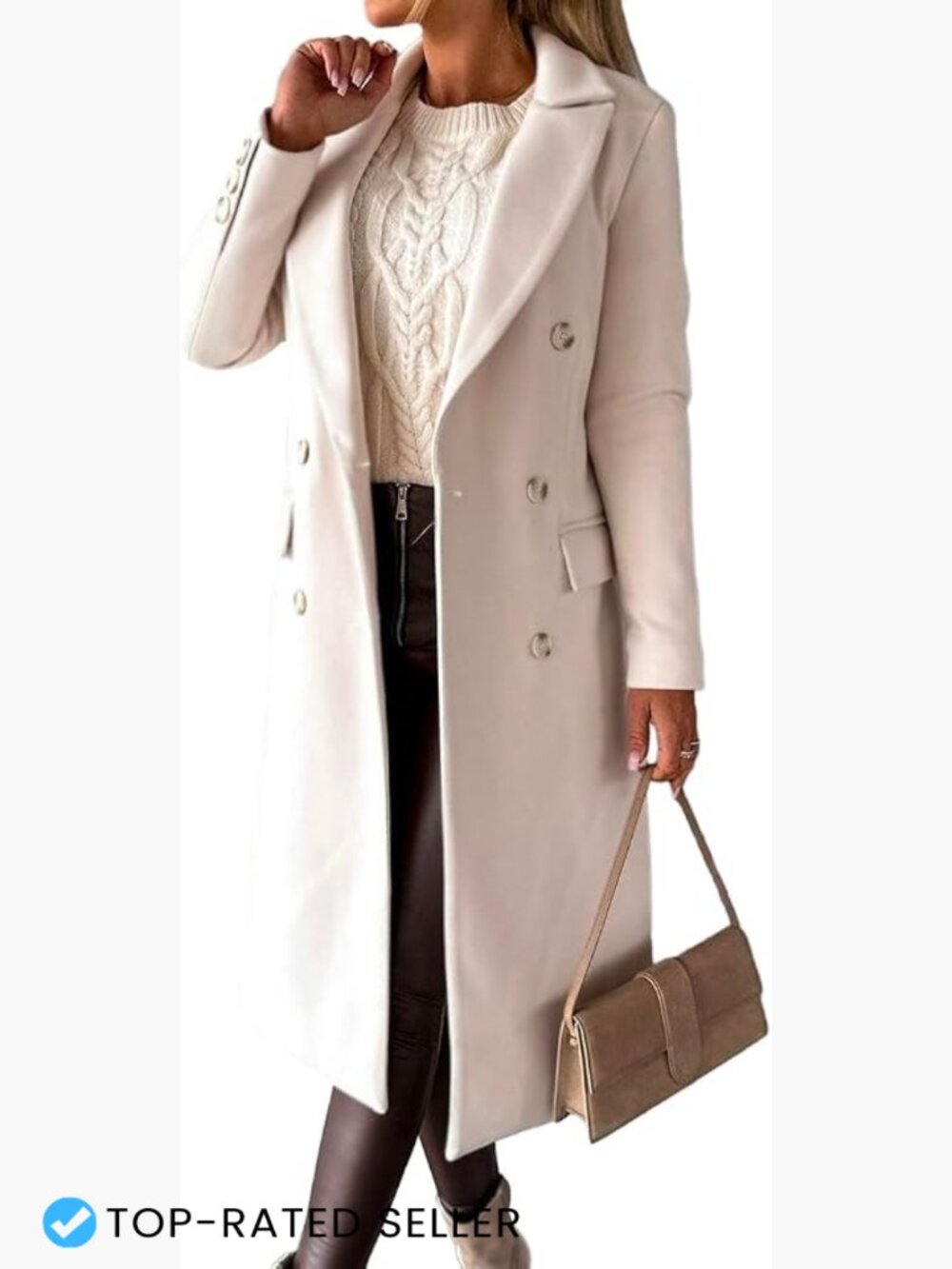 Wool Blend Long Trench Coat Double Breasted Notch Lapel Winter Pea Coat